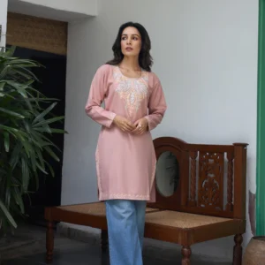 Nigeen Kashmiri Aari Dusky Pink Kurti